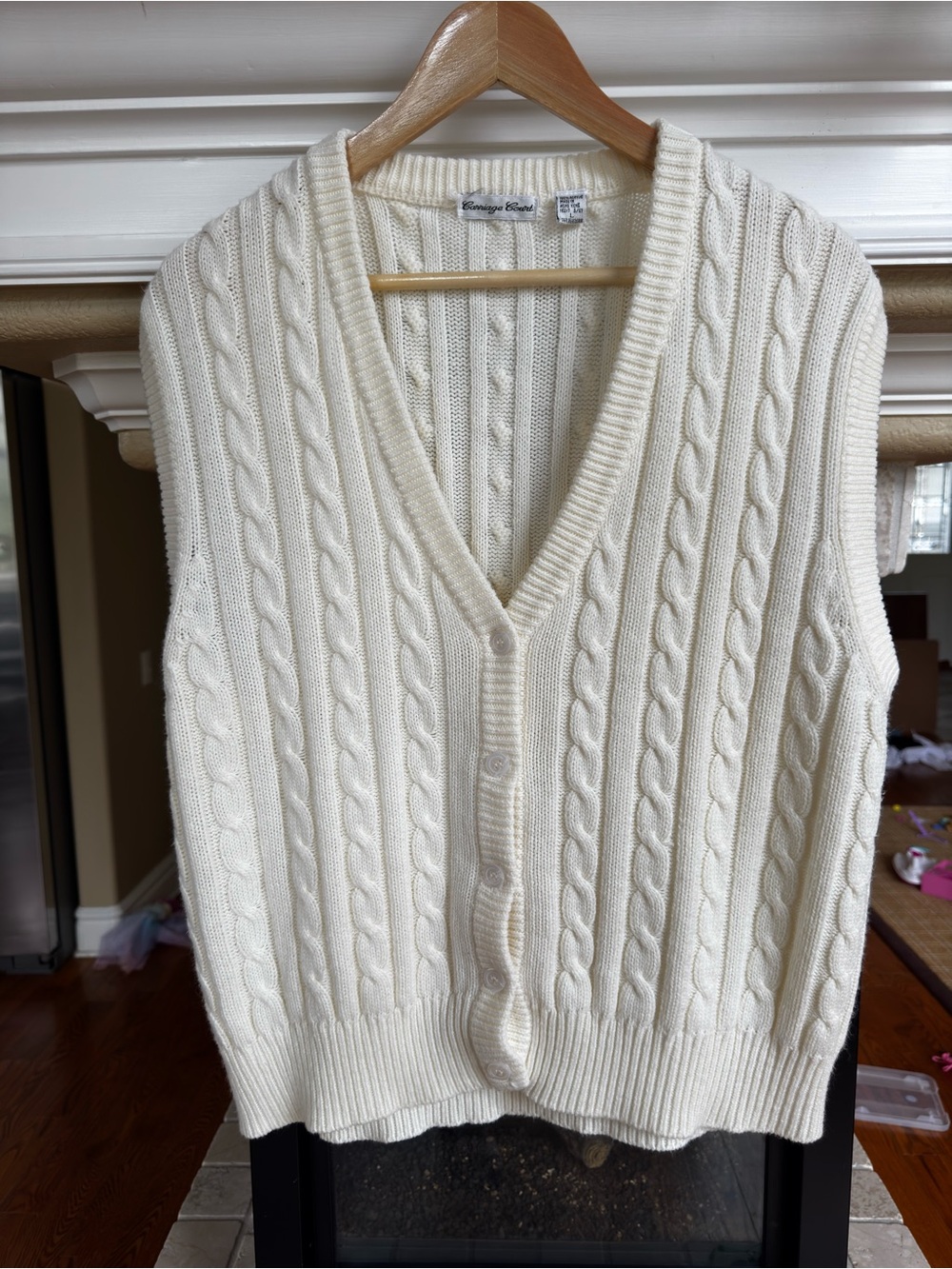 Vintage Fishermancore Cable Knit Vest Cream Oversized Chunky Size L